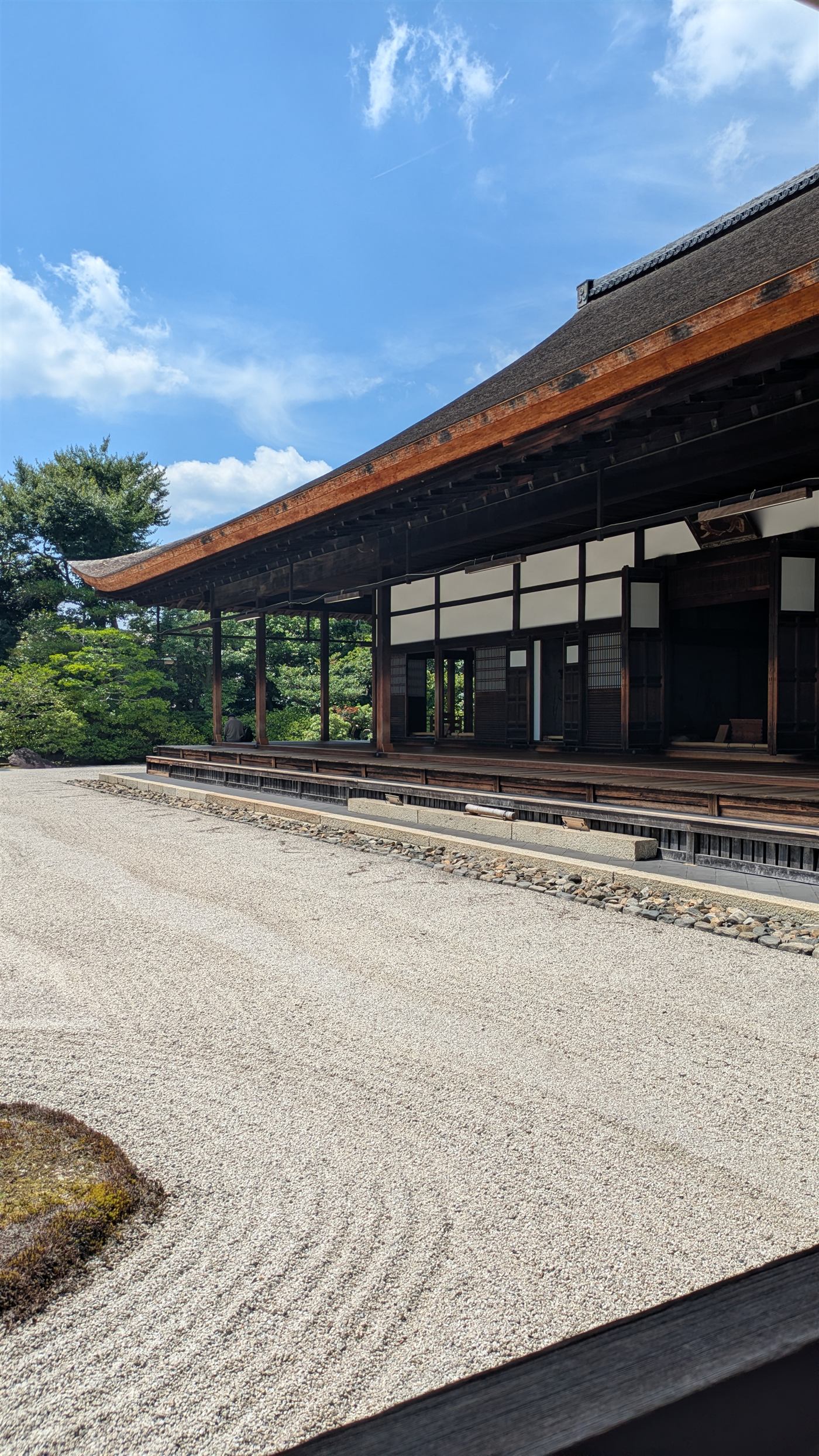 A temple hall and raked gravel garden, Kyoto